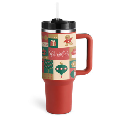 40oz Stainless Steel, Holiday Design, Vacuum Insulated Tumbler with Straw, Spill Proof Lid for Iced Coffee, Tea and Water