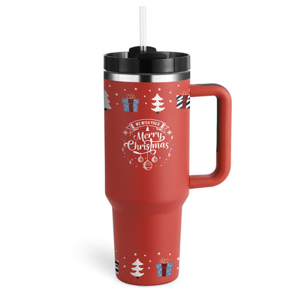 40oz Stainless Steel, Holiday Design, Vacuum Insulated Tumbler with Straw, Spill Proof Lid for Iced Coffee, Tea and Water