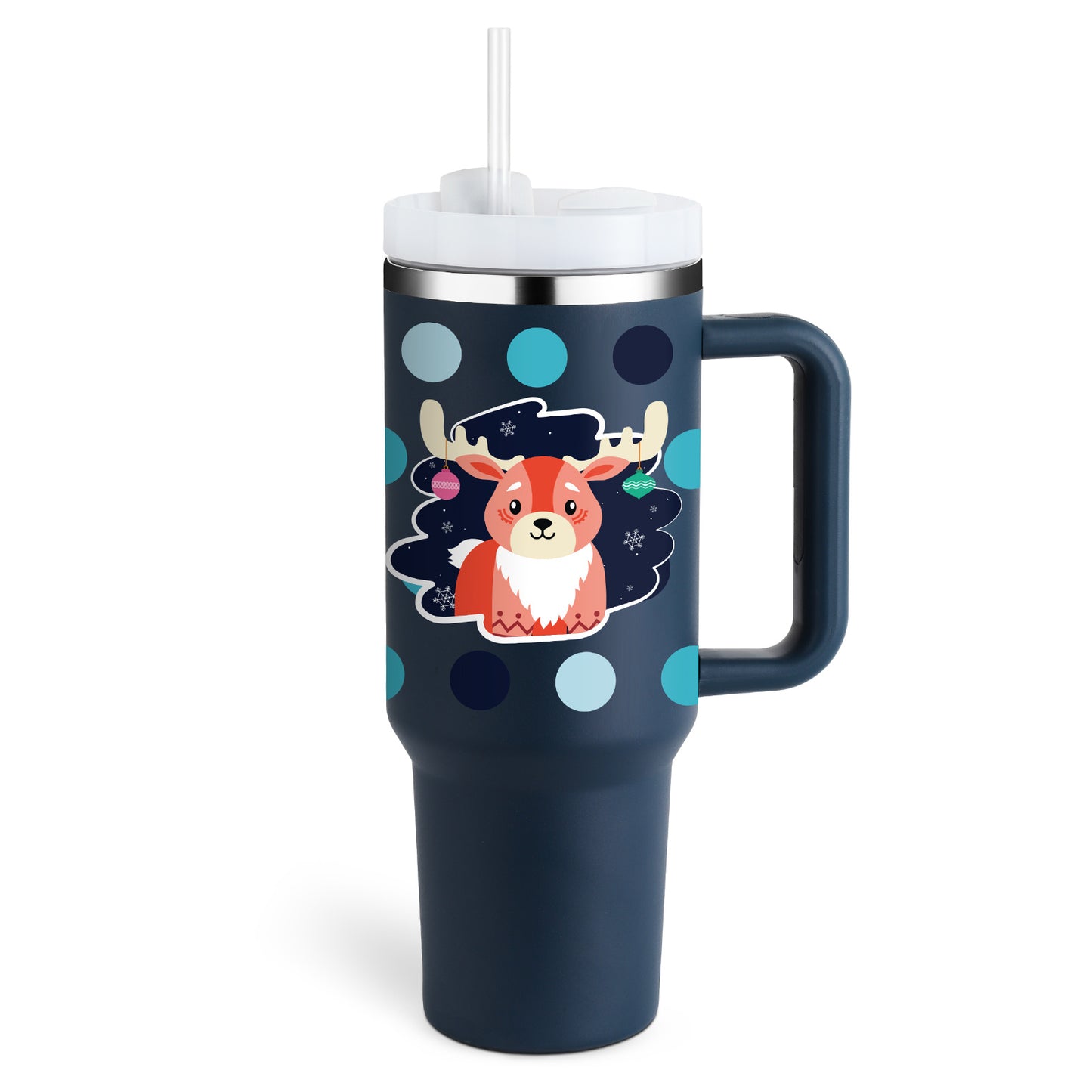 40oz Stainless Steel, Holiday Design, Vacuum Insulated Tumbler with Straw, Spill Proof Lid for Iced Coffee, Tea and Water