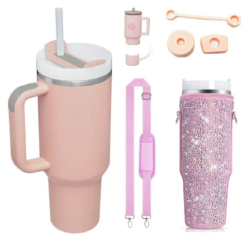 40oz Stainless Steel Vacuum Insulated Tumbler with Sleeve, Straw and Anti Leak Covers